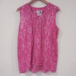 The North Face Women L Sleeveless Pleated Button‎ Henley Tie Blouse